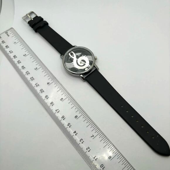 Silver & Black Music Note Men's Watch - Picture 4 of 5